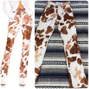 WeWoreWhat Cow Cowhide Print Straight Leg Jeans High Rise Pants Revolve Size 24